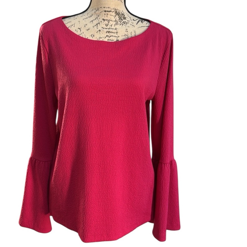 Ann Taylor Hot Pink Boatneck Top: Fun Bell Sleeves | Party, Business Casual